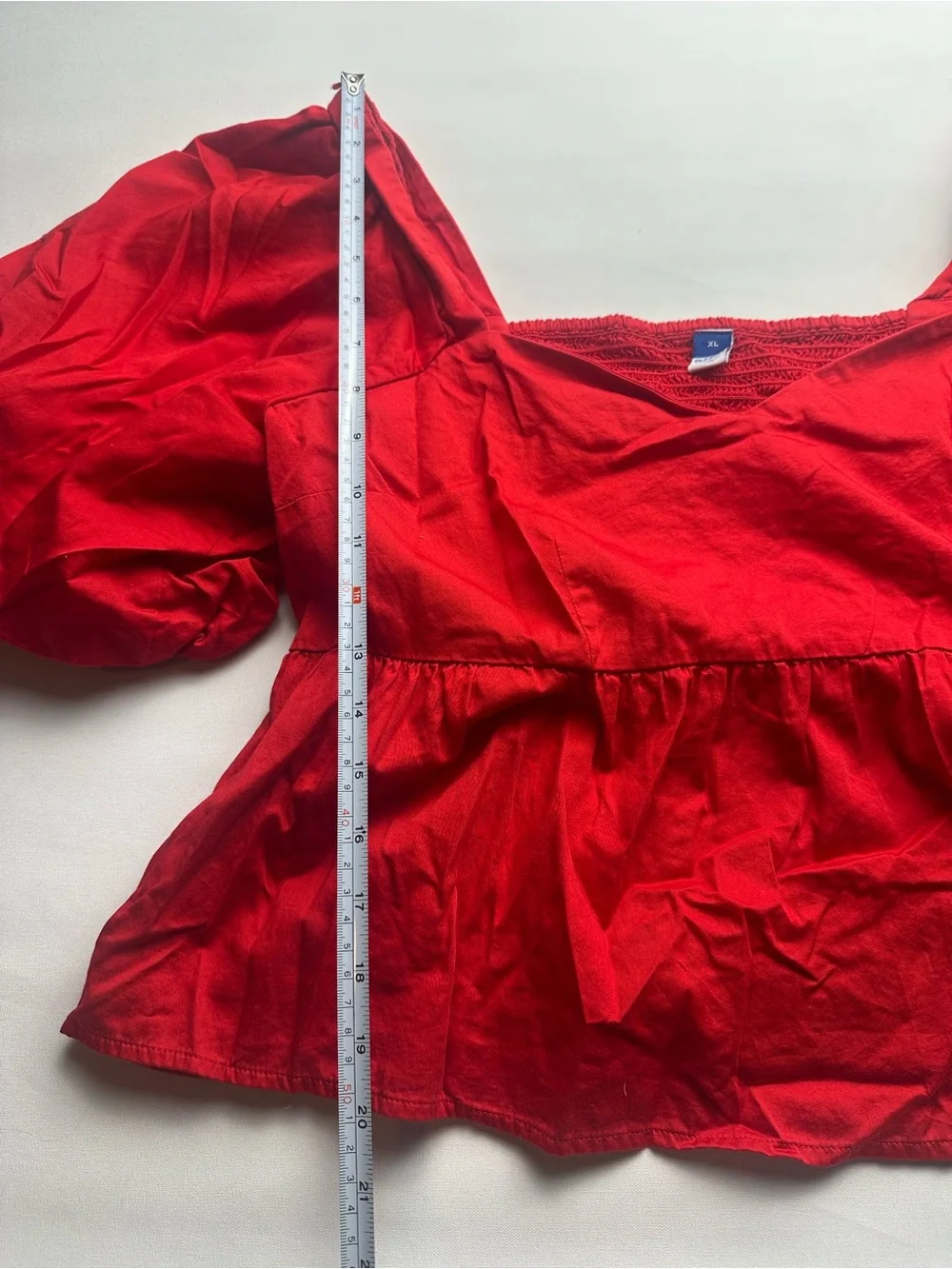 2 Old Navy Puff Sleeve Peplum Tops- Red and green blue checkered.